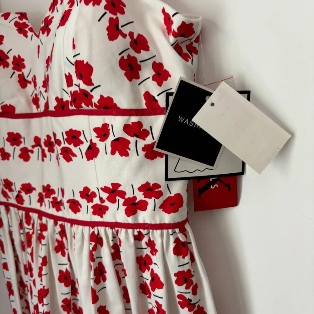 Vintage R&K Originals Red Poppy Flower Built in Bra Fit and Flare Sundress 10 - Picture 5 of 15